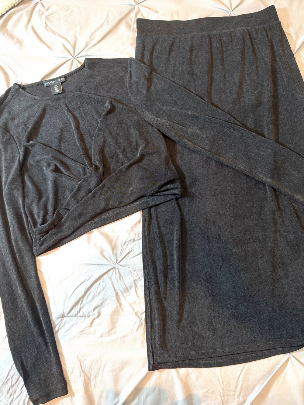 Sincerely Jules Black Faux Wrap Crop Top & Long Midi Skirt 2-Piece Set Large